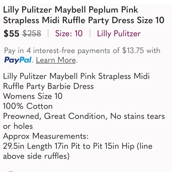 Lilly Pulitzer Maybell Peplum Pink Strapless Midi Ruffle Party Dress Size 10 - Picture 12 of 12